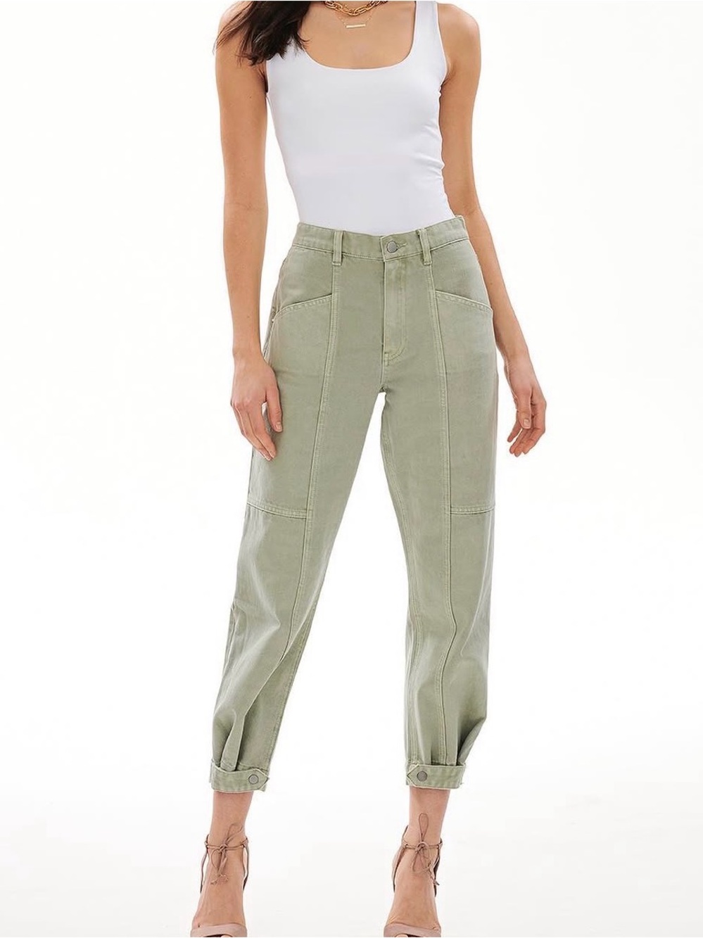 Olive Green High-Rise Utility Jeans - Women